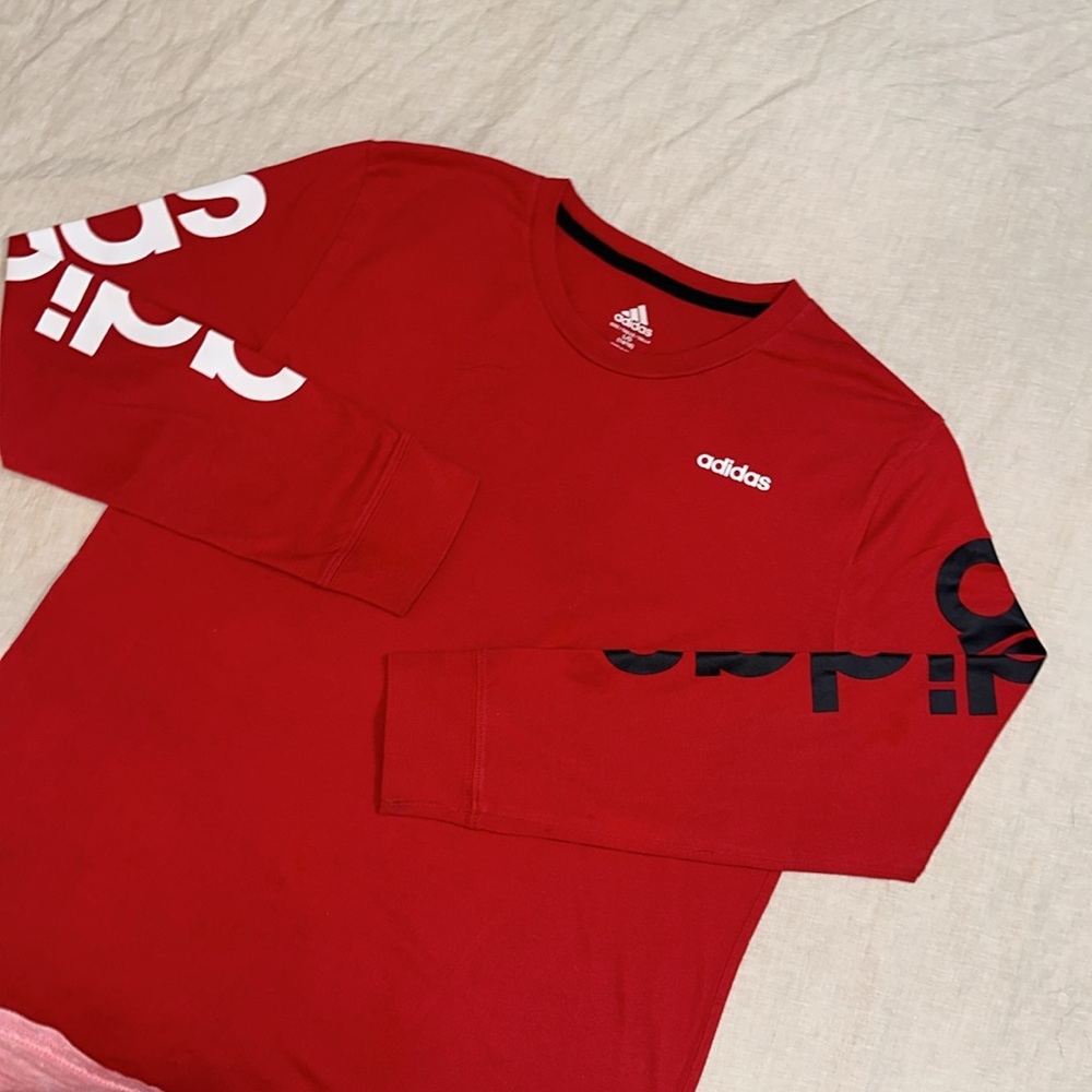 Like New. Adidas. Boys/Youth Size Large (14/16). Long Sleeve. Red. T-Shirt.